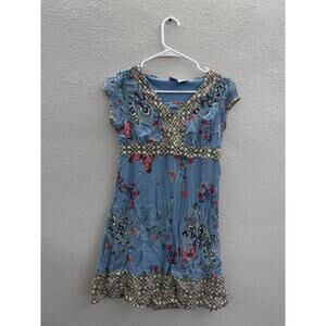 Hannah Montana Childrens Girls Shirt Size 16 Blue Floral Cap Sleeve Y2K Vintage